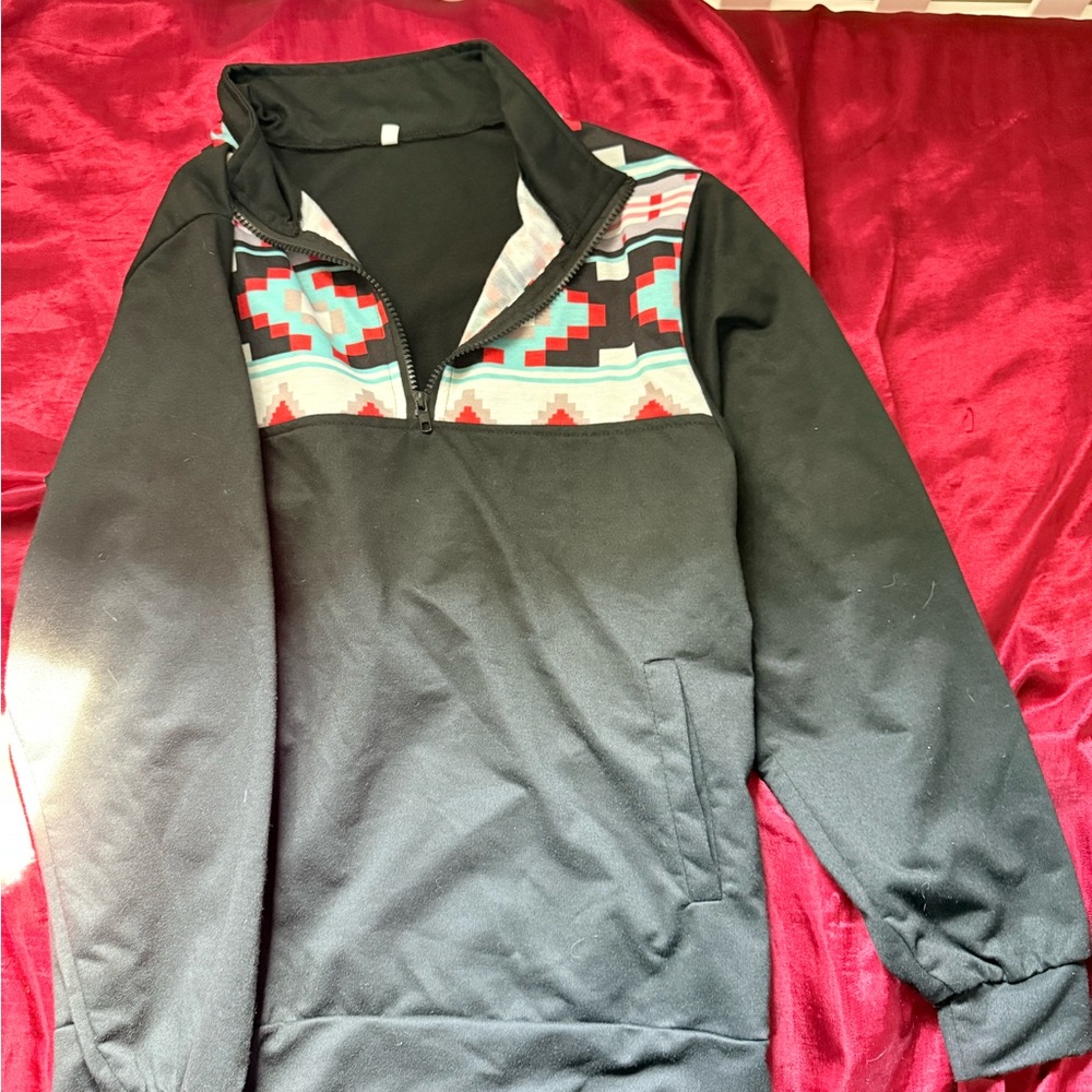 Black Pullover with Geometric Pattern